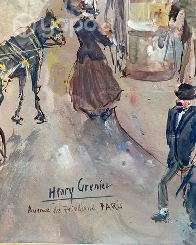 Antiguo cuadro Wash gran tamaño Henry Grenier
