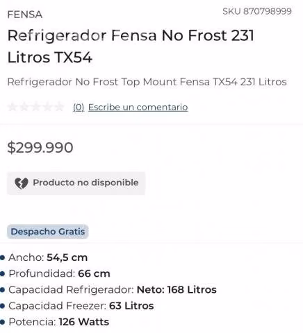 Refrigerador Fensa no frost 231 lt