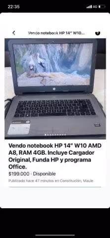 notebook HP 14" W10 AMD A8, RAM 4GB