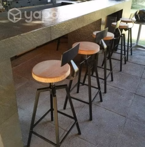 Taburetes Rústicos metál madera con Respaldo