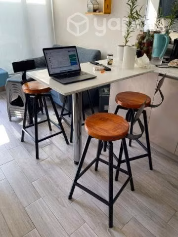 Taburetes Rústicos metál madera con Respaldo