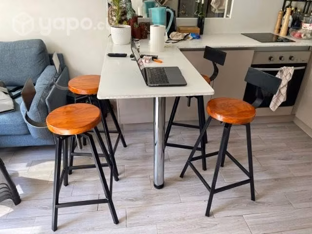 Taburetes Rústicos metál madera con Respaldo