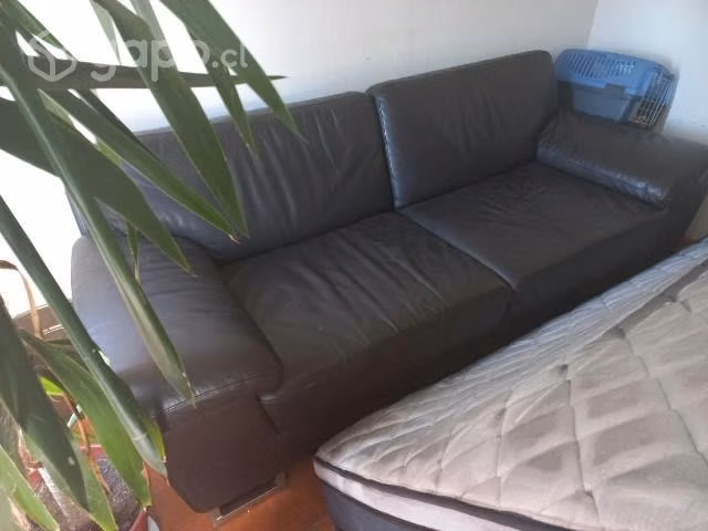 Sofa cuero cafe 2 cuerpos grande