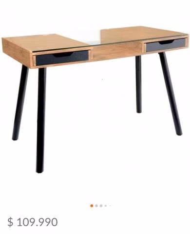 Escritorio de madera y cubierta de vidrio