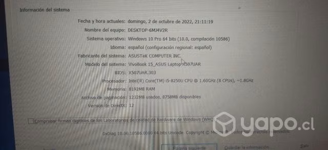 Notebook AsusX507U I5 8 GB RAM DDR4 2400