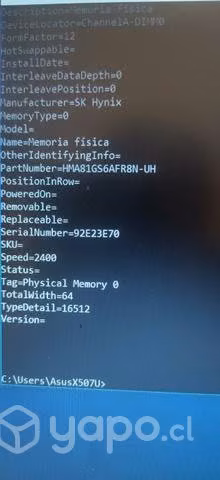 Notebook AsusX507U I5 8 GB RAM DDR4 2400