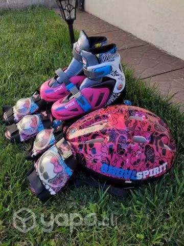 Patines monster High + Casco, Rodilleras y coderas