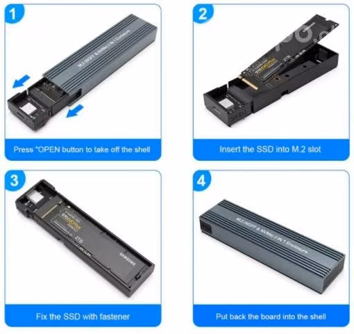 Cofre para disco M.2 SATA y NVME