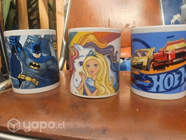 Taza batman, barbie y hotwheels