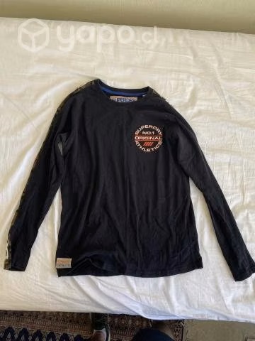 Polera Manga Larga Negra y Naranja