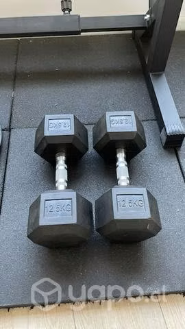 Pesas Mancuernas Barra Olímpica y discos