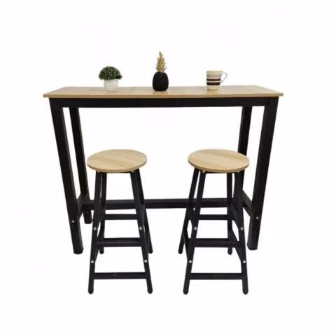 Set Mesa Bar Terraza Con 2 Taburetes Madera 120x10
