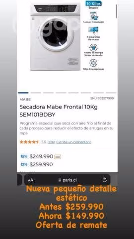 Secadora mabe 10k nueva en caja con abollón frente