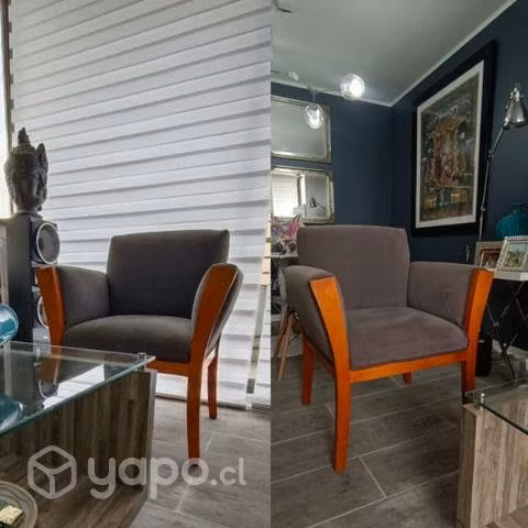 Juego de dos sillones y mesa de madera