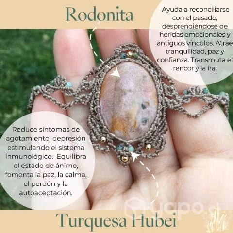 Collar macramé Rodonita y Turquesa hubei