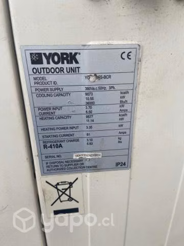 Aire acondicionado york 36.000 btu trifásico