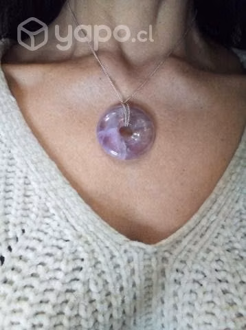 Cuarzo Amatista - Colgante Dona - Cadena de plata