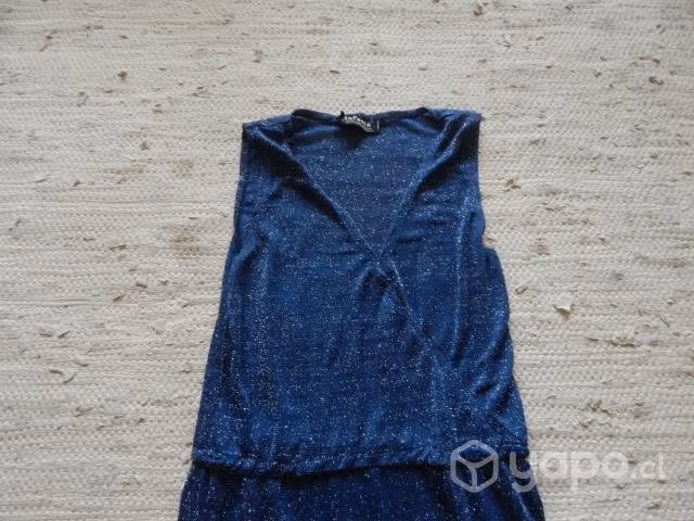 Vestido de fiesta, lamé azul, talla S,