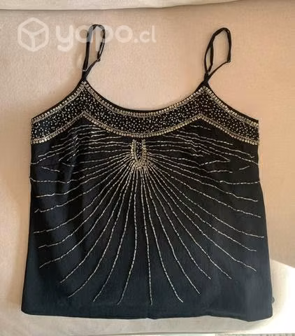 Polera negra fiesta bordado Foster talla S
