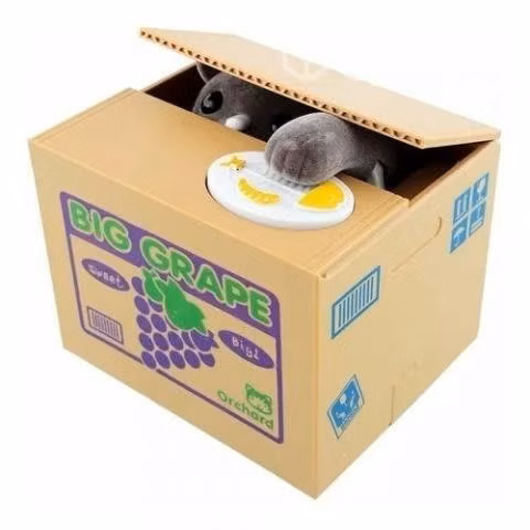 Alcancía Gato Gris Monedas Con Sonido Caja Uva - Imagen 3