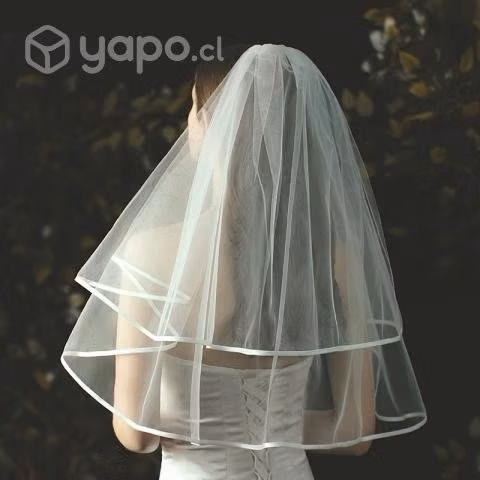 Velo Novia corto 2 capas color blanco ivory - Imagen 2