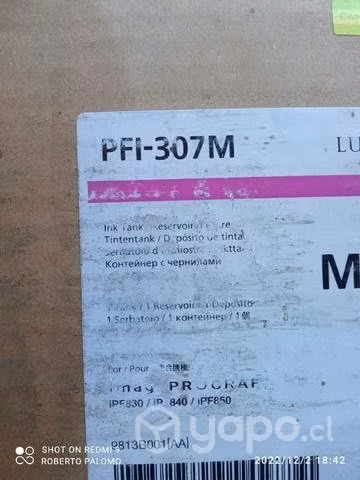 Tinta Canon pfi 307m magenta original de 330ml