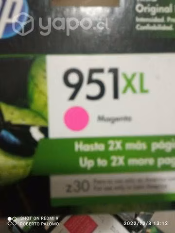 Tintas HP 951xl colores originales de alta