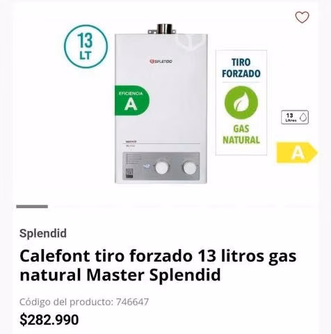 Calefont 13 litros gas natural