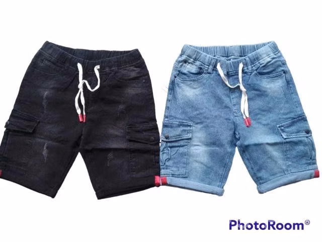 Short Jeans Elasticado Color Negro Caballero CARGO
