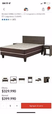Cama americana 2 plazas + veladores + respaldo