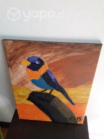 Cuadro pájaro morado con celeste