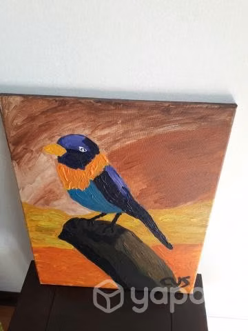 Cuadro pájaro morado con celeste