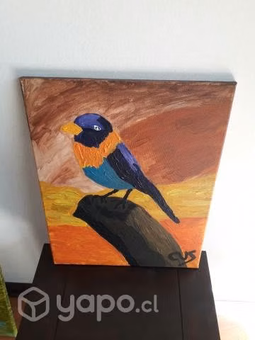 Cuadro pájaro morado con celeste