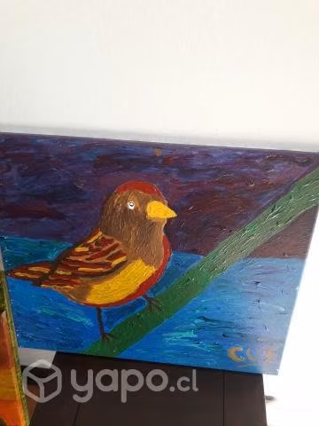 Cuadro pájaro café con amarillo y rojo - Imagen 2