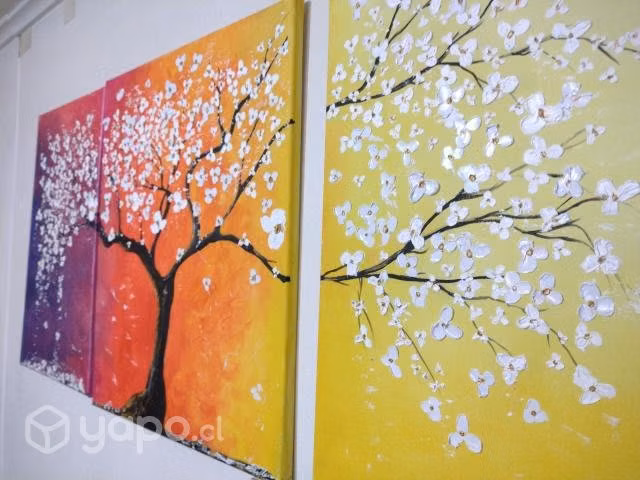 Pintura al óleo tríptico árbol de la vida