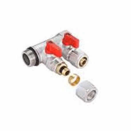 Manifold 1" 2 vías roja con terminales y válvulas