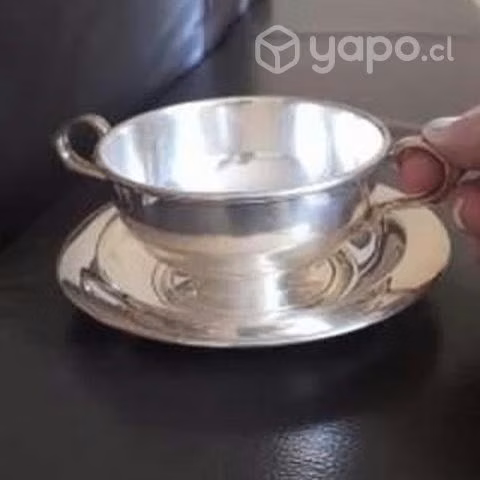 12 consomeras de plaqué con su plato - Imagen 2