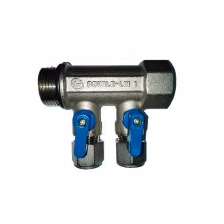 Manifold 1" 2 vías azul con terminales y válvulas