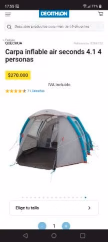 Carpa 4 personas, quechua, un uso, conversable