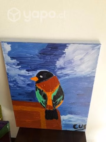 Pintura pájaro azul con rojo