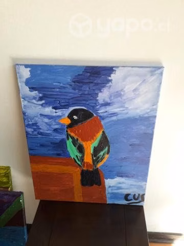 Pintura pájaro azul con rojo - Imagen 2