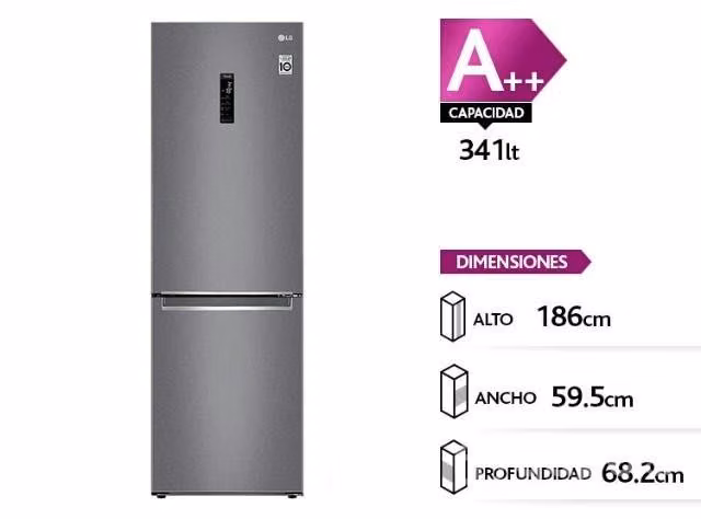 Refrigerador lg bottom freezer a++ gb37mpd 341lts