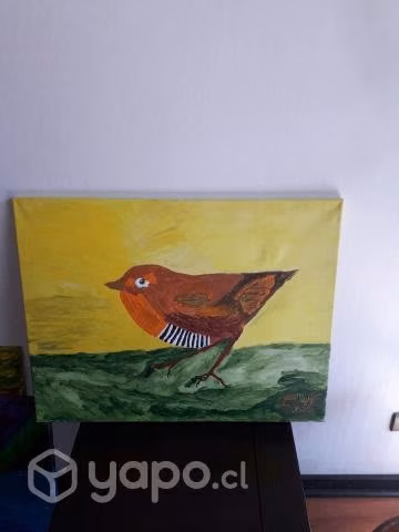 Pintura pájaro blanco rayas con negro