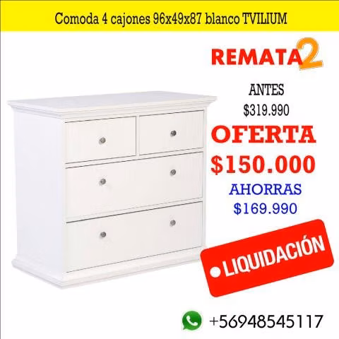 Comoda 4 cajones 96x49x87 blanco TVILIUM
