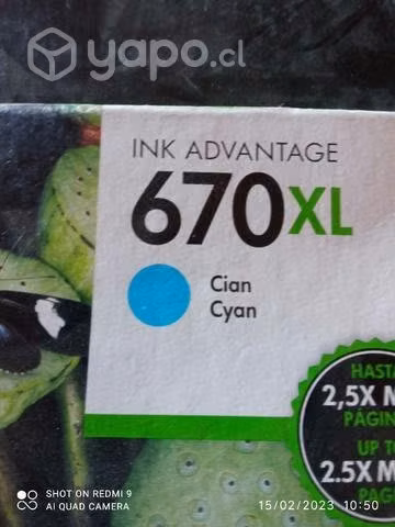 Tinta HP 670xl cyan original de alta