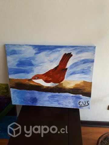 Cuadro pájaro rojo con blanco - Imagen 2