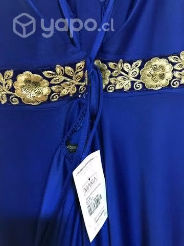 Vestido azul eléctrico con detalles dorados