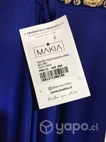 Vestido azul eléctrico con detalles dorados