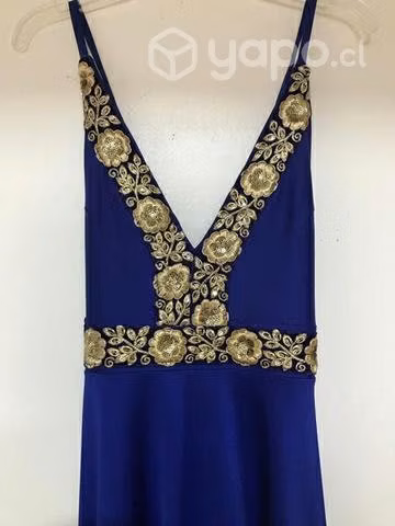 Vestido azul eléctrico con detalles dorados
