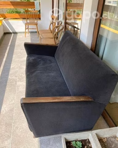 Juego sofá más sillón tapizados en terciopelo neg - Imagen 2